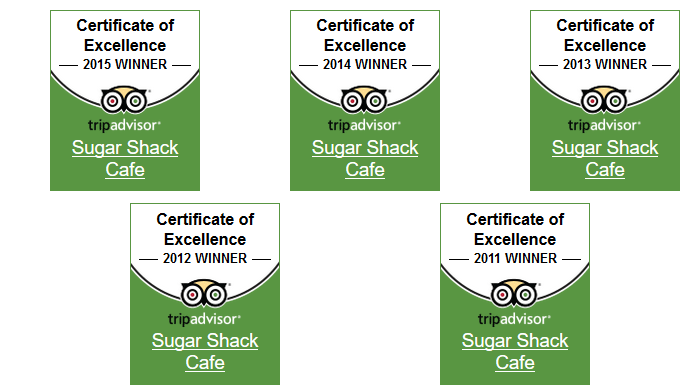 Trip Advisor awards 2013, 2014 and 2015